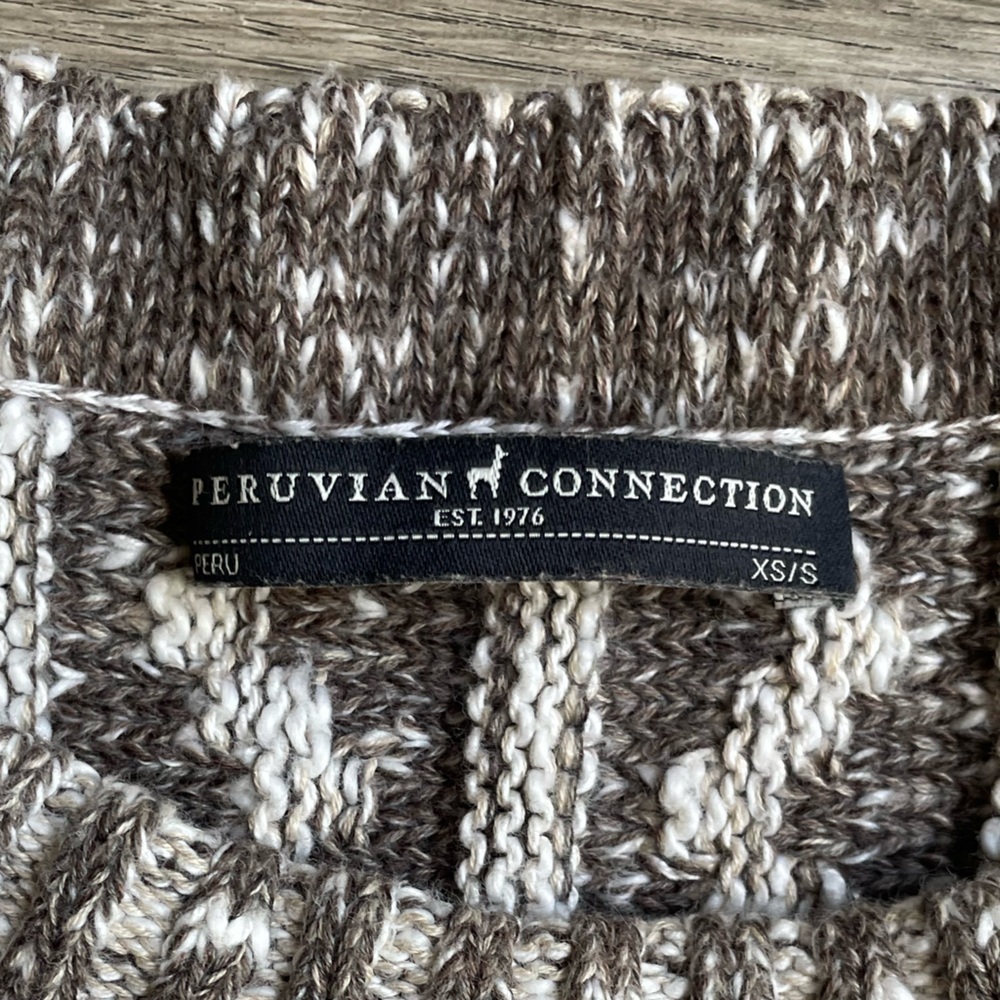 Peruvian Connection Ojito Pima Cotton Swoncho Boxy Cut Brown/Cream SZ XS/S - Picture 6 of 12
